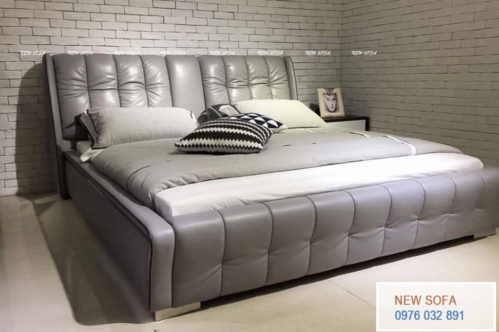 Giường bọc da màu xám đen đẹp đơn giản