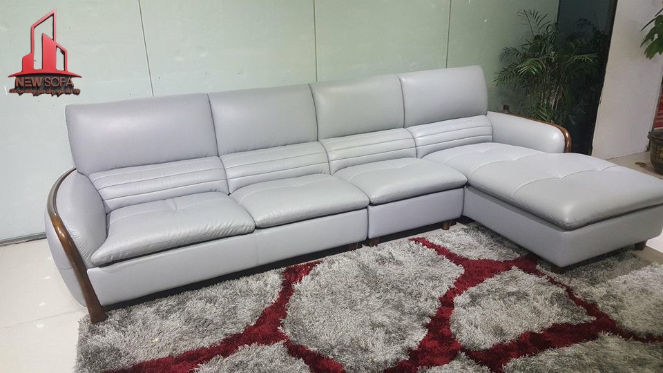 Bộ sofa da SD17 màu xám bạc giúp trang hoàng không gian sống sang trọng