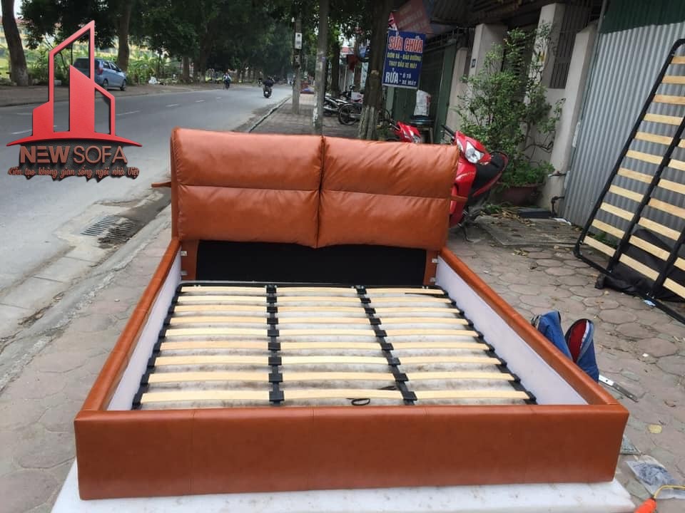 Sofa da thật màu da bò lắp đặt cho căn phòng ngủ hiện đại