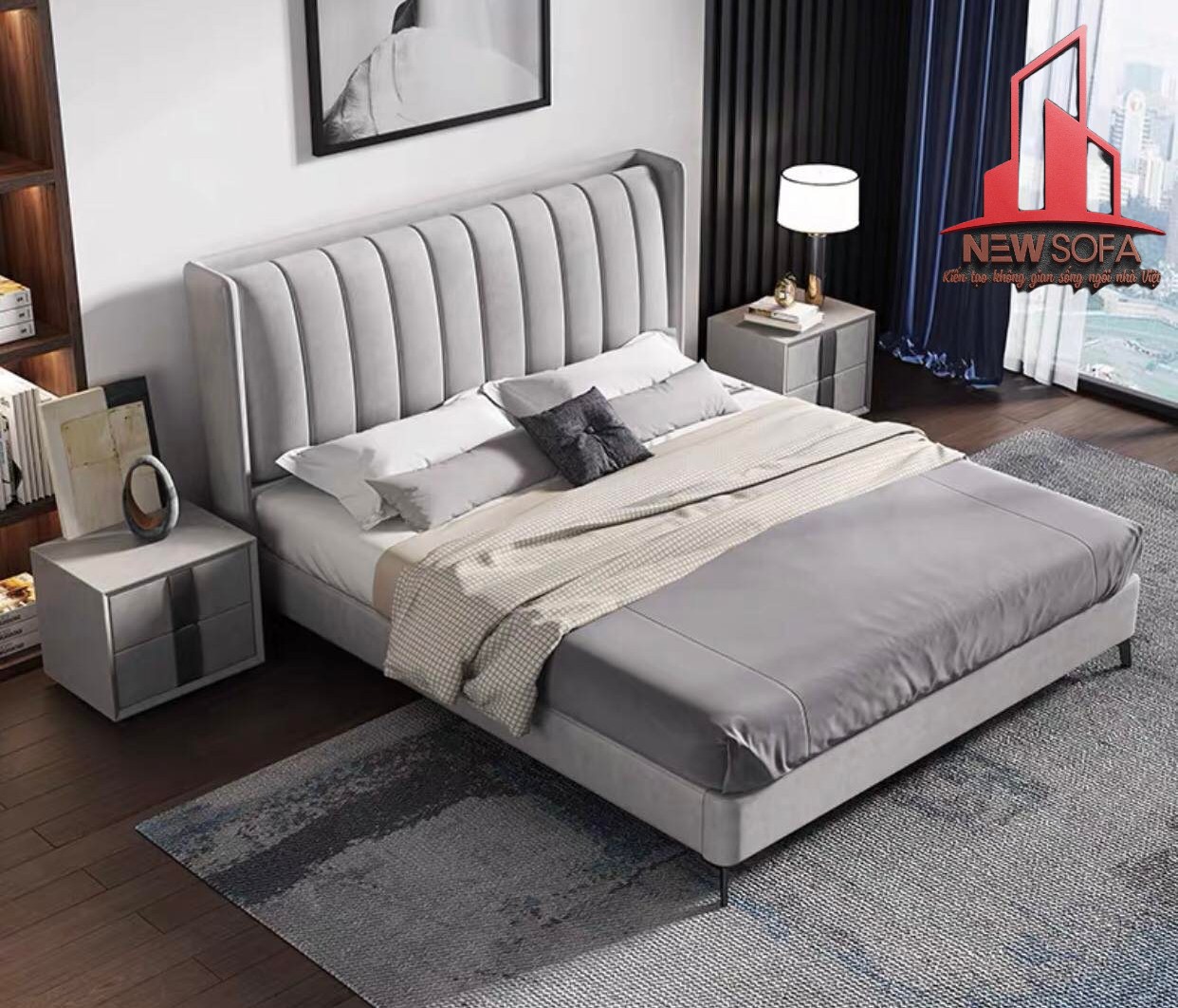 Giường bọc nỉ tân cổ điển mang vẻ đẹp vừa hiện đại, vừa cổ điển