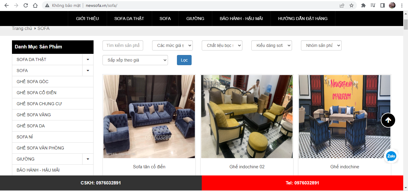 Bạn có thể mua sắm online trên website bán hàng của New Sofa