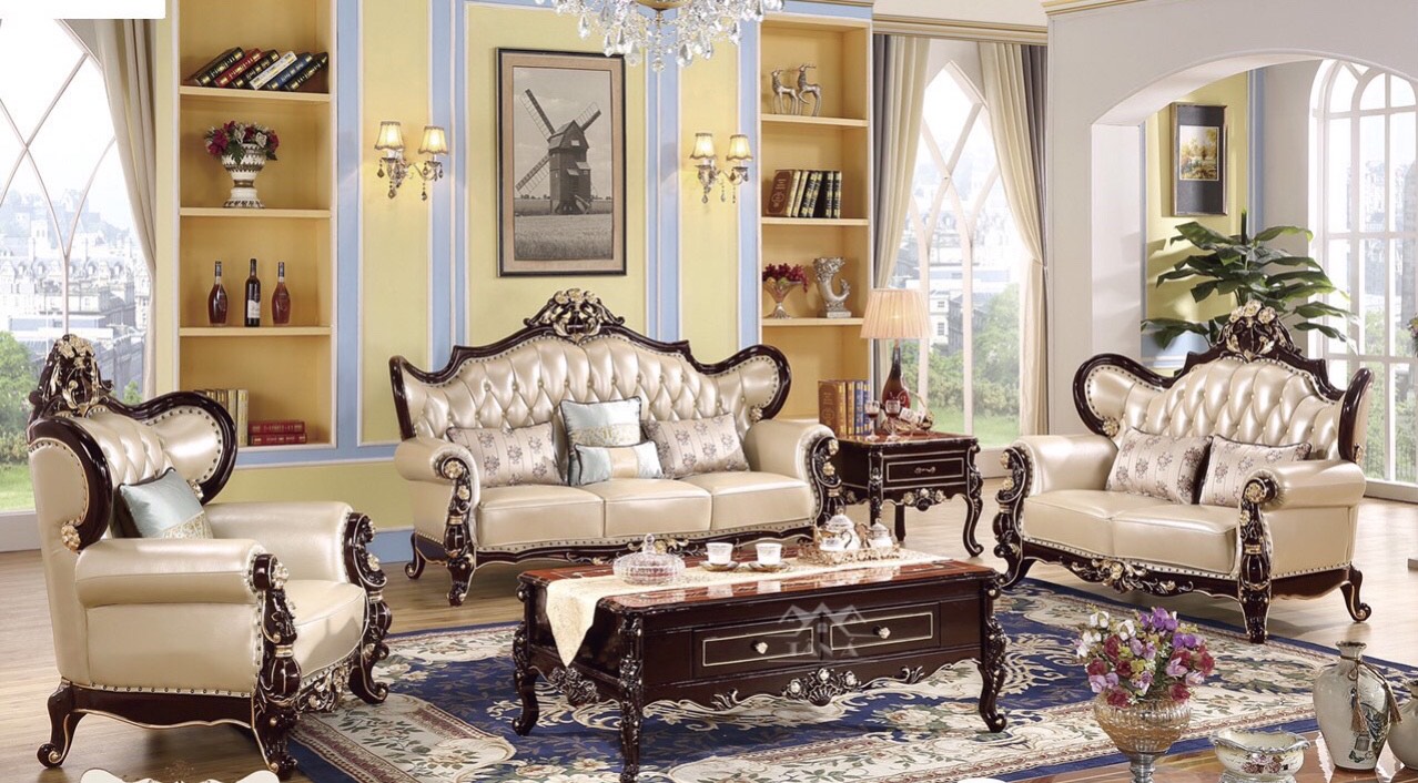 sofa da thật tân cổ điển